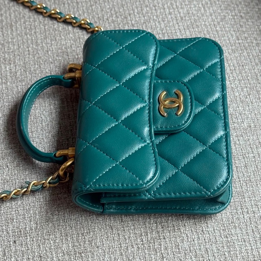 🎀 CC Top Handle Flap Coin Purse W/Chain Lambskin 31 - Picture 2 of 12